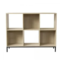 Etagère de rangement 6 cases en bois avec pieds métal