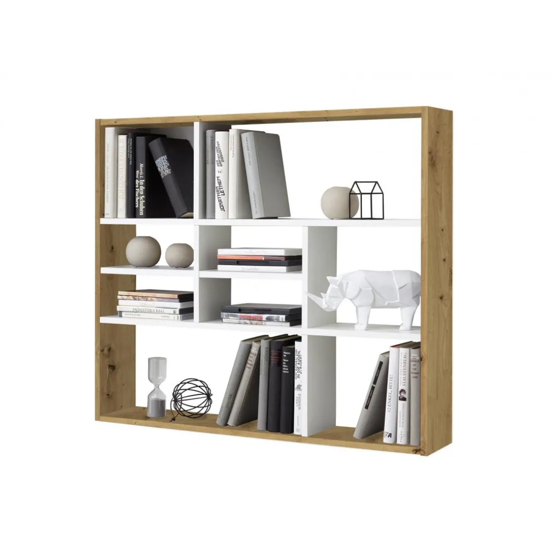 Etagère Murale 9 Cases Chêne Marron et Blanc DAILY