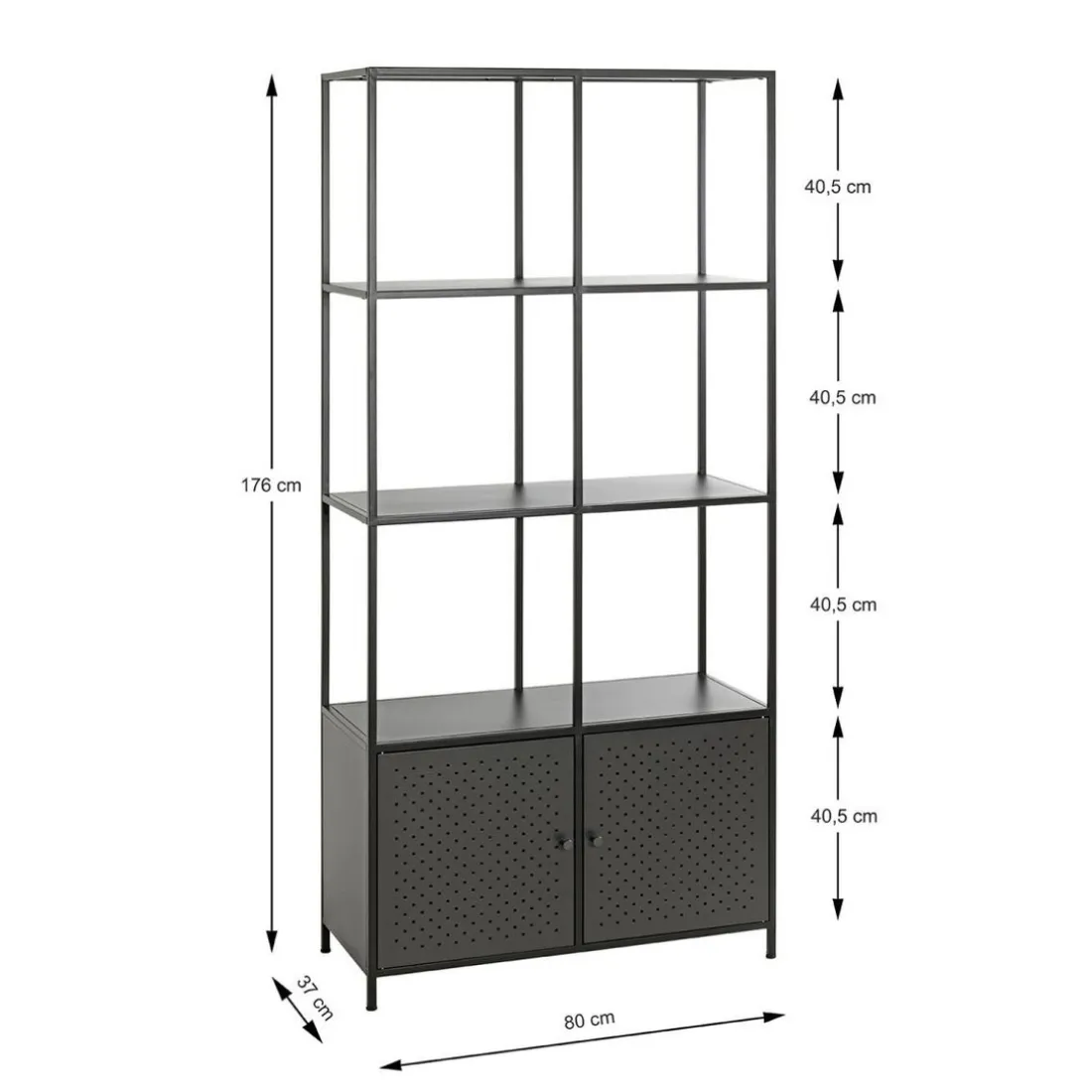 Etagère noire 8 cases et 2 portes en métal