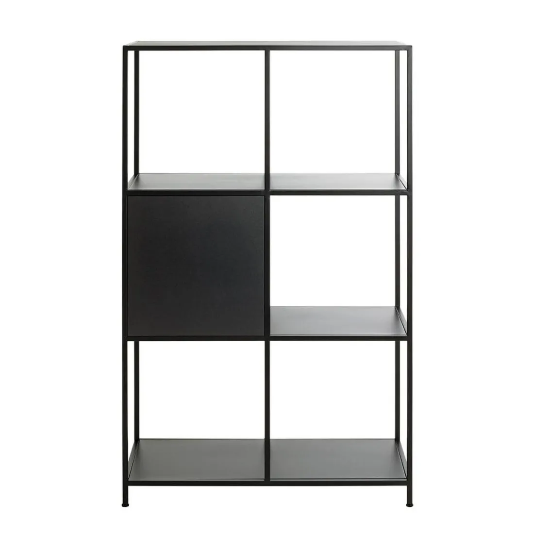 Etagère noire 6 cases et 1 porte en métal