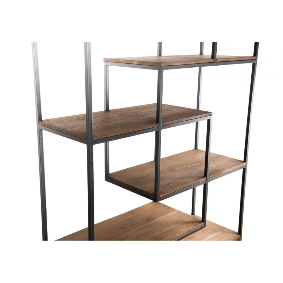 Etagère SIXTINE Recto-Verso En Décalé 120X40X180Cm Bois Teck Recyclé Et Métal