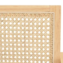 Fauteuil bois d’Hévéa assise tissu blanc dossier rotin naturel AGATHE