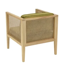 Fauteuil cannage assise amovible velours vert
