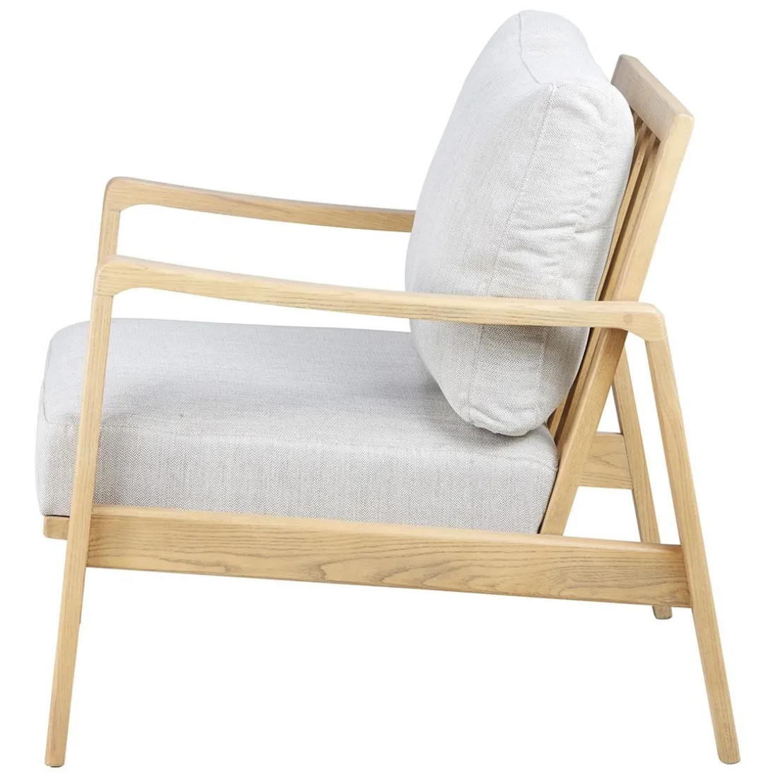 Fauteuil chevron beige pieds frêne naturel