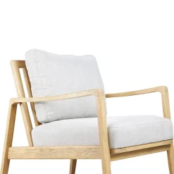 Fauteuil chevron beige pieds frêne naturel