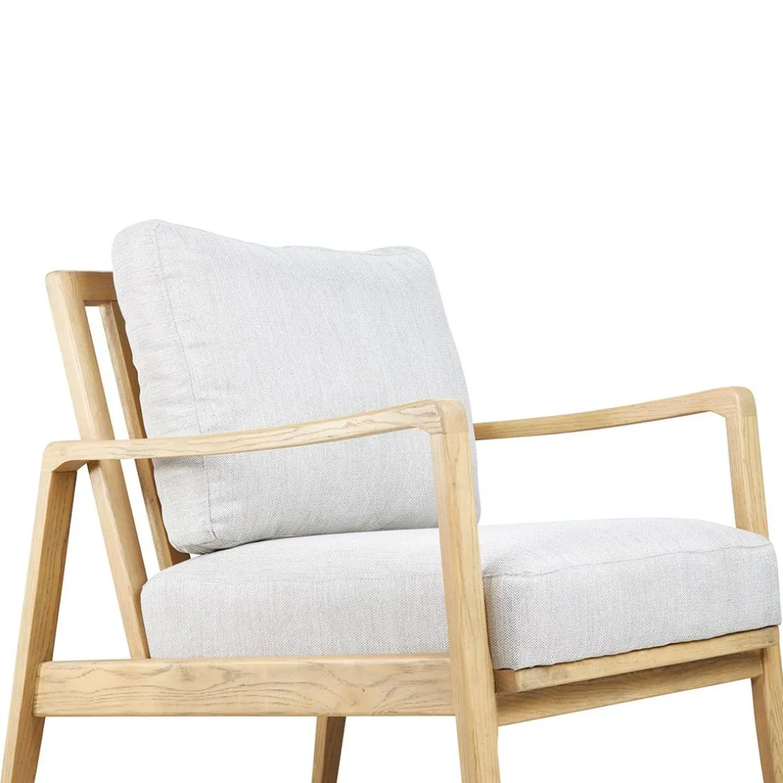 Fauteuil chevron beige pieds frêne naturel