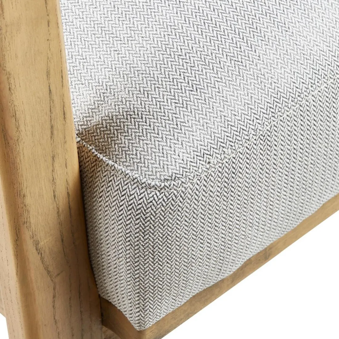Fauteuil chevron beige pieds frêne naturel