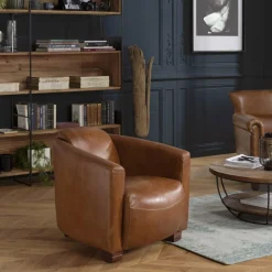 Fauteuil chicago vintage cuir pieds bois GASTON