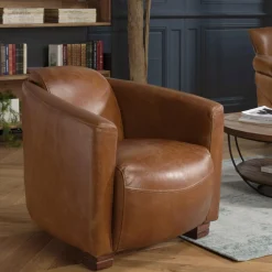 Fauteuil chicago vintage cuir pieds bois GASTON