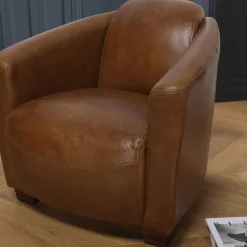 Fauteuil chicago vintage cuir pieds bois GASTON