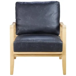 Fauteuil cuir noir pieds frêne naturel
