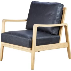 Fauteuil cuir noir pieds frêne naturel