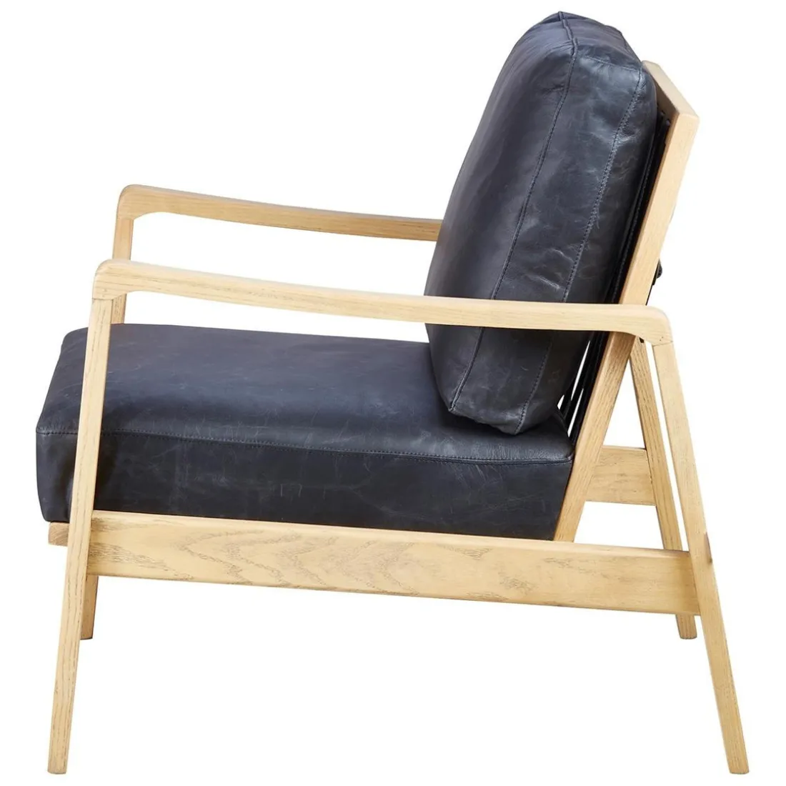 Fauteuil cuir noir pieds frêne naturel