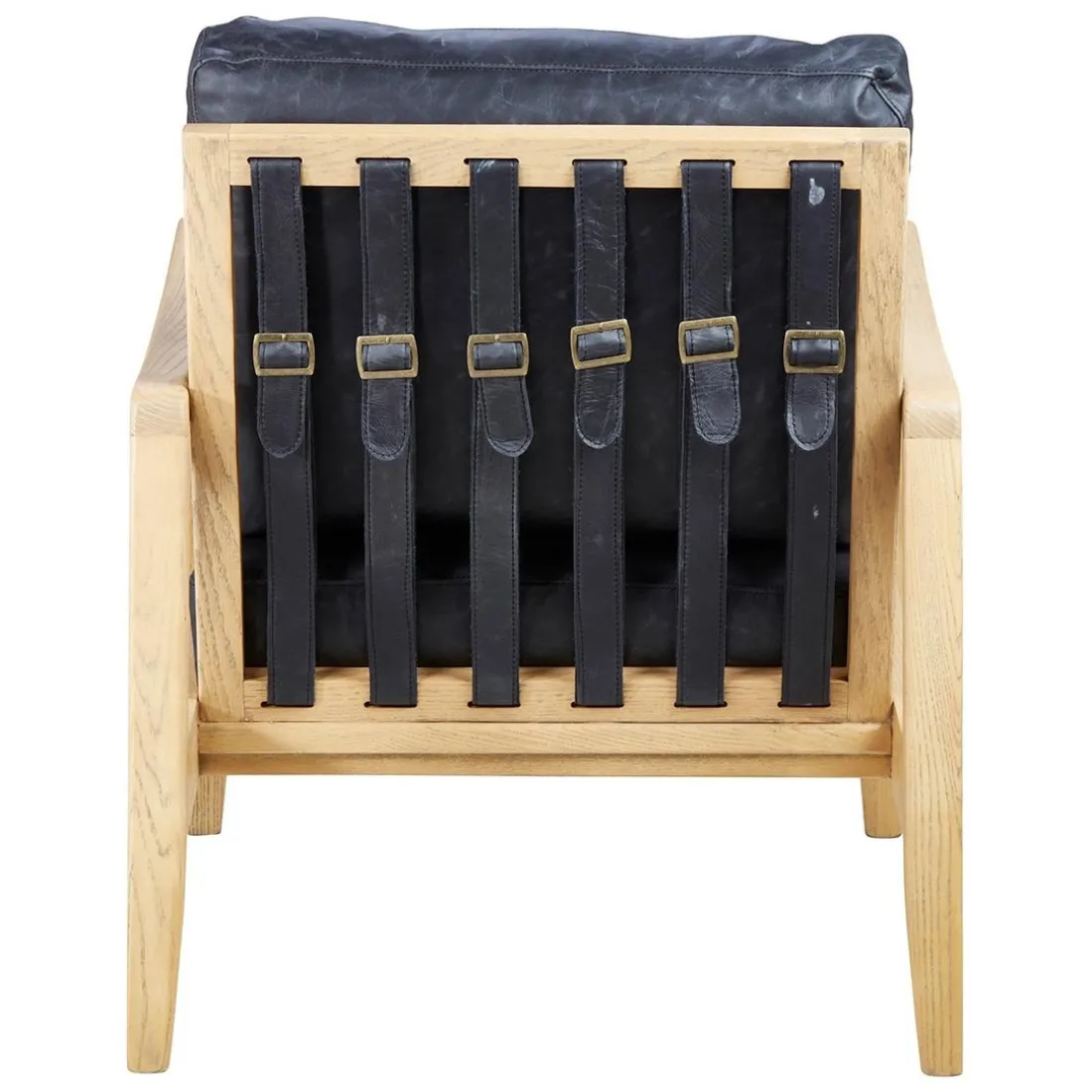 Fauteuil cuir noir pieds frêne naturel