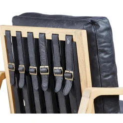 Fauteuil cuir noir pieds frêne naturel