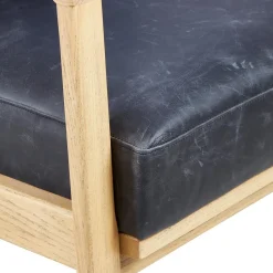 Fauteuil cuir noir pieds frêne naturel