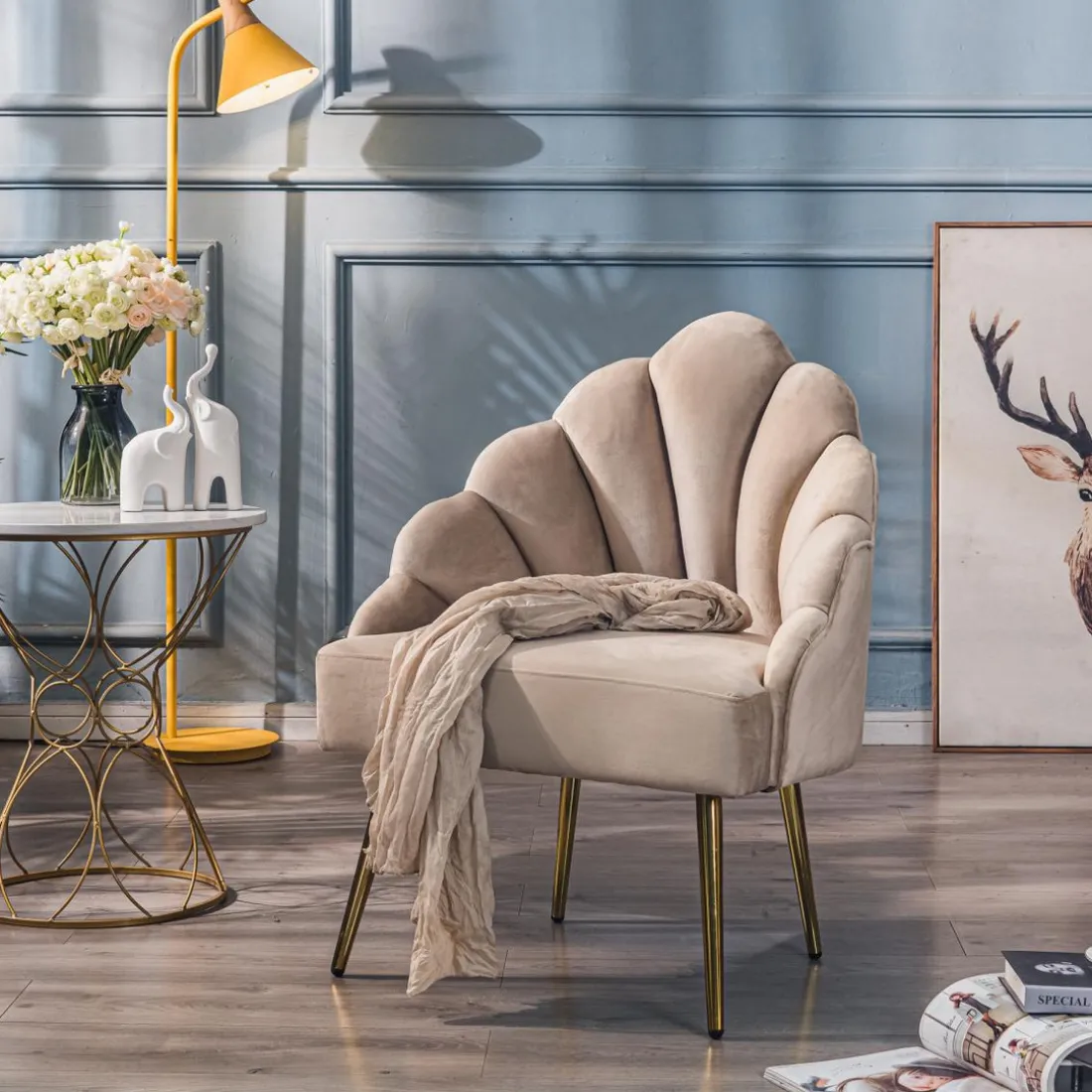 Fauteuil de Salon Design Pieds Métal BOLGE-BEIGE