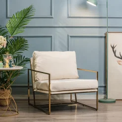 Fauteuil de Salon Design Beige Pieds Metal
