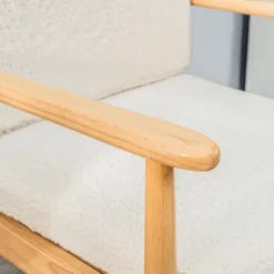 Fauteuil de Salon Scandinave avec Structure Bois et Bouclettes Blanc