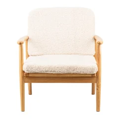 Fauteuil de Salon Scandinave avec Structure Bois et Bouclettes Blanc