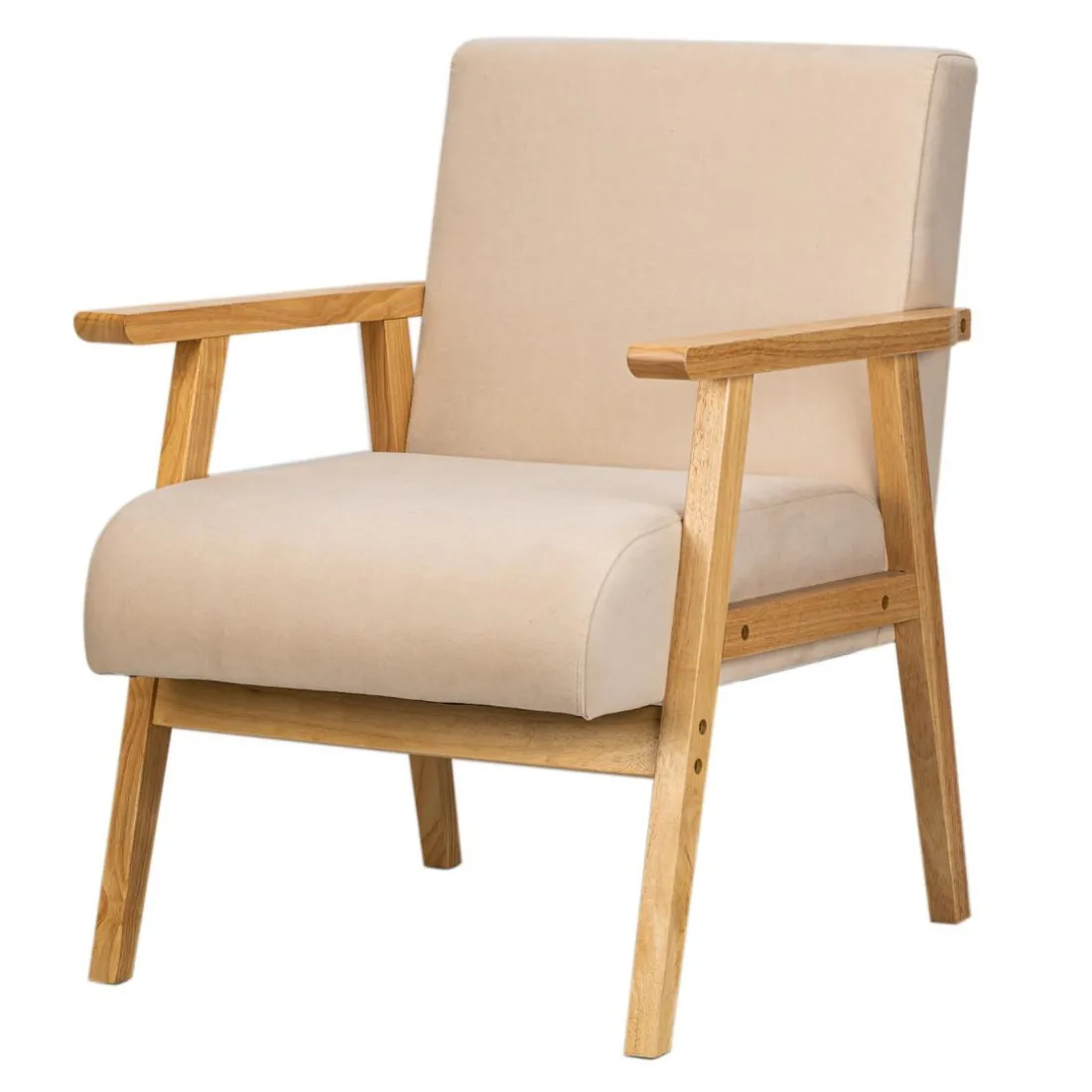 Fauteuil de Salon Scandinave avec Structure Bois LOUIS-BEIGE