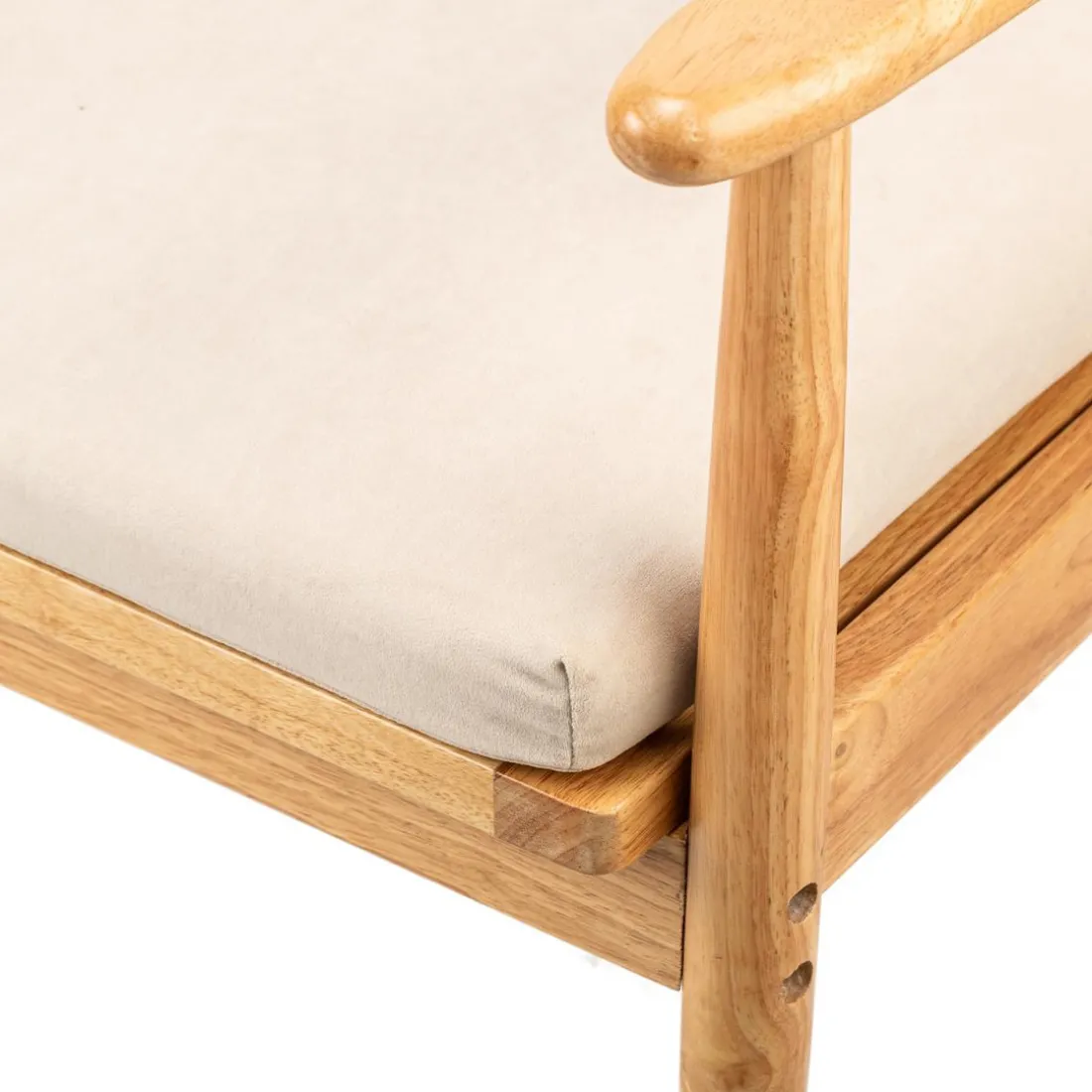 Fauteuil de Salon Scandinave avec Structure Bois et Tissu Beige