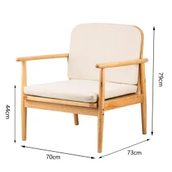 Fauteuil de Salon Scandinave avec Structure Bois et Tissu Beige