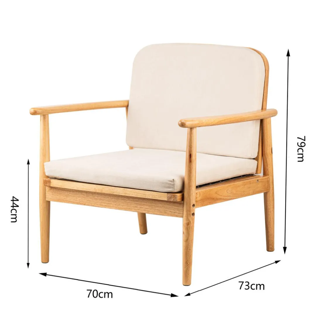 Fauteuil de Salon Scandinave avec Structure Bois et Tissu Beige