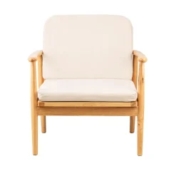 Fauteuil de Salon Scandinave avec Structure Bois et Tissu Beige