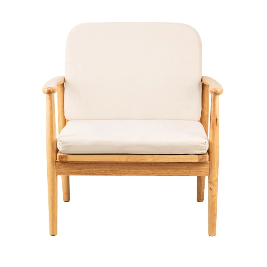 Fauteuil de Salon Scandinave avec Structure Bois et Tissu Beige