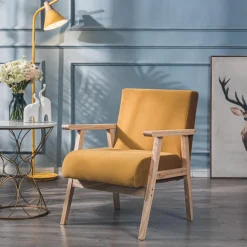 Fauteuil de Salon Scandinave avec Structure Bois LOUIS-JAUNE