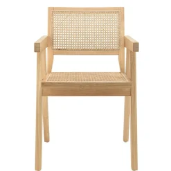 Fauteuil en bois d’Hévéa clair dossier et assise rotin naturel AGATHE