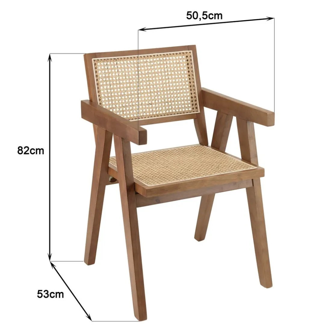 Fauteuil en bois d’Hévéa foncé dossier et assise rotin naturel AGATHE