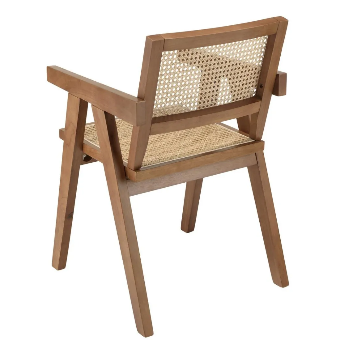 Fauteuil en bois d’Hévéa foncé dossier et assise rotin naturel AGATHE