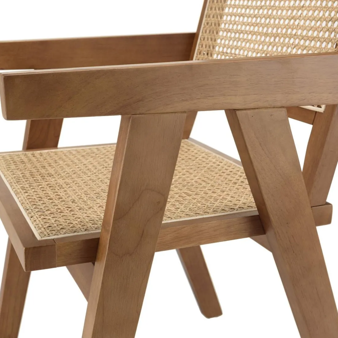 Fauteuil en bois d’Hévéa foncé dossier et assise rotin naturel AGATHE