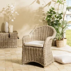 Fauteuil en kubu avec coussin d'assise blanc KALLY