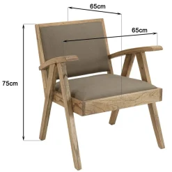 Fauteuil en Mindi, assise en tissu kaki chiné DAK