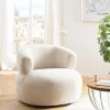 Fauteuil en tissu bouclette écru assise arrondie GASTON