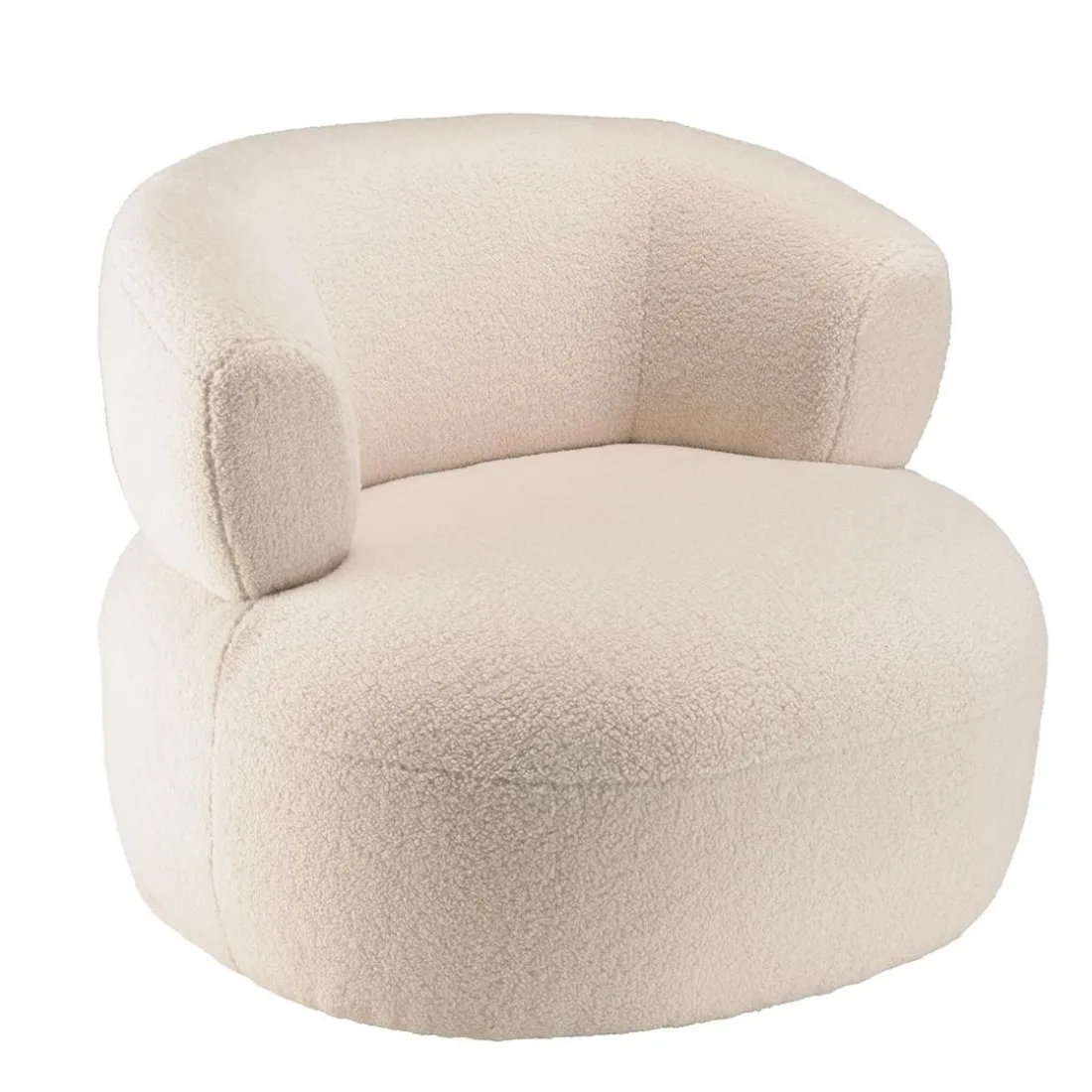 Fauteuil en tissu bouclette écru assise arrondie GASTON