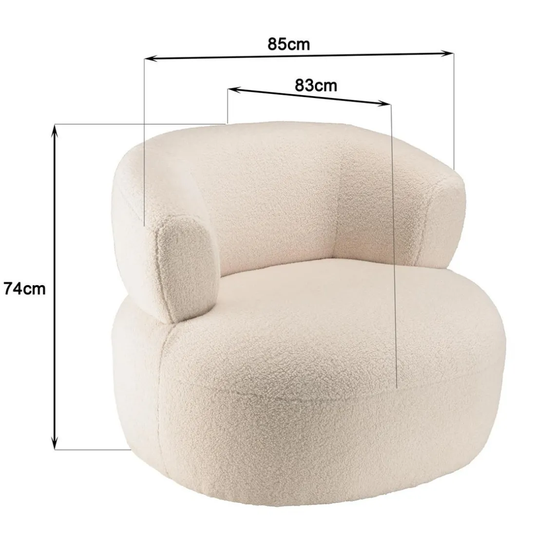 Fauteuil en tissu bouclette écru assise arrondie GASTON