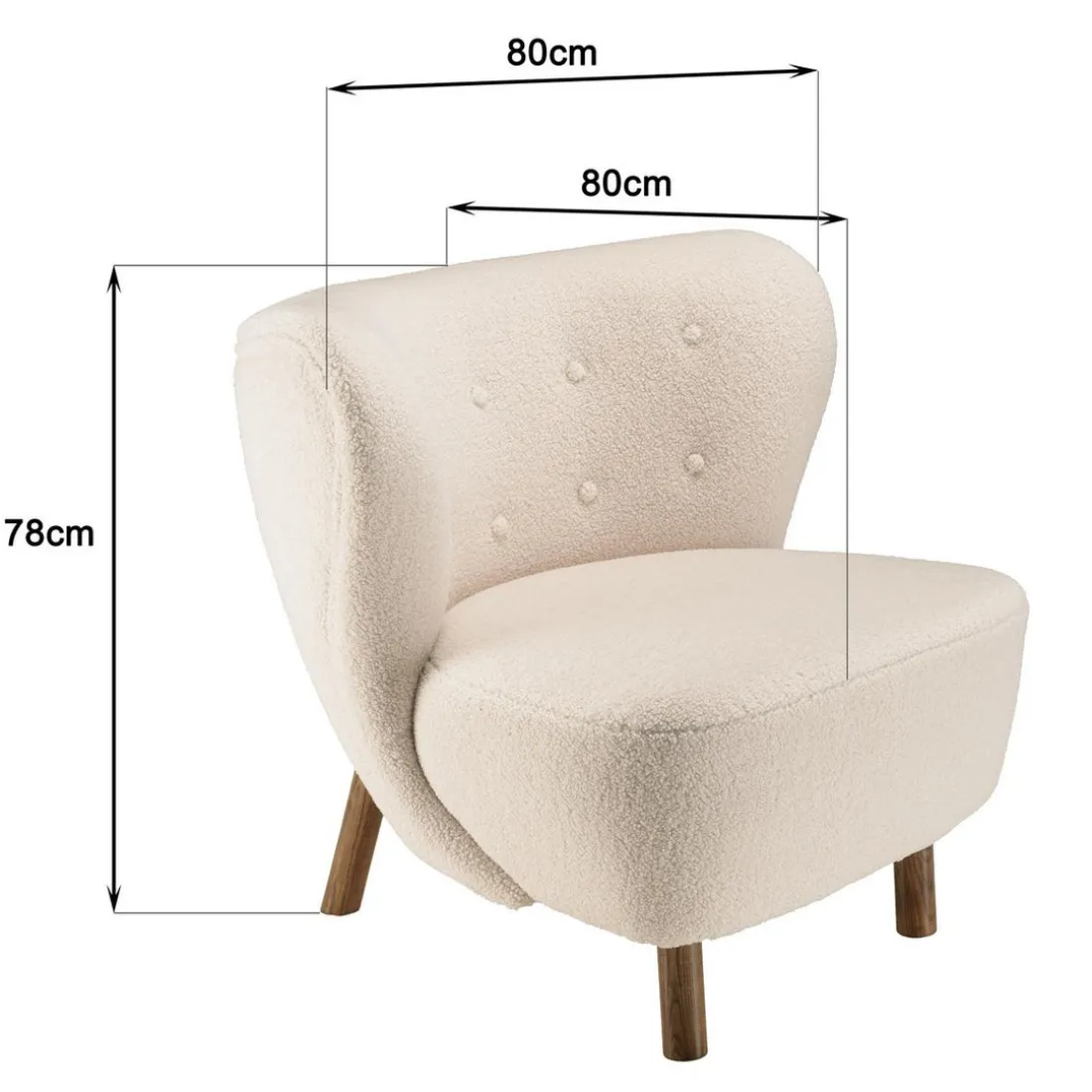 Fauteuil en tissu bouclette écru, dossier capitonné arrondi GASTON