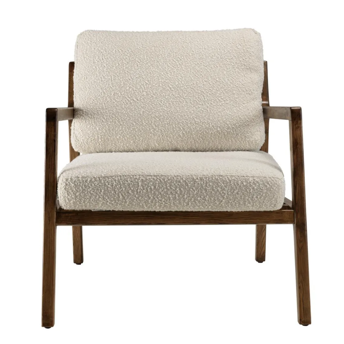 Fauteuil en tissu écru, structure et accoudoirs en bois GASTON
