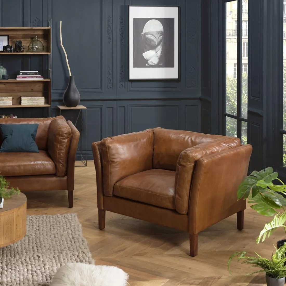 Fauteuil milano vintage cuir 1 place