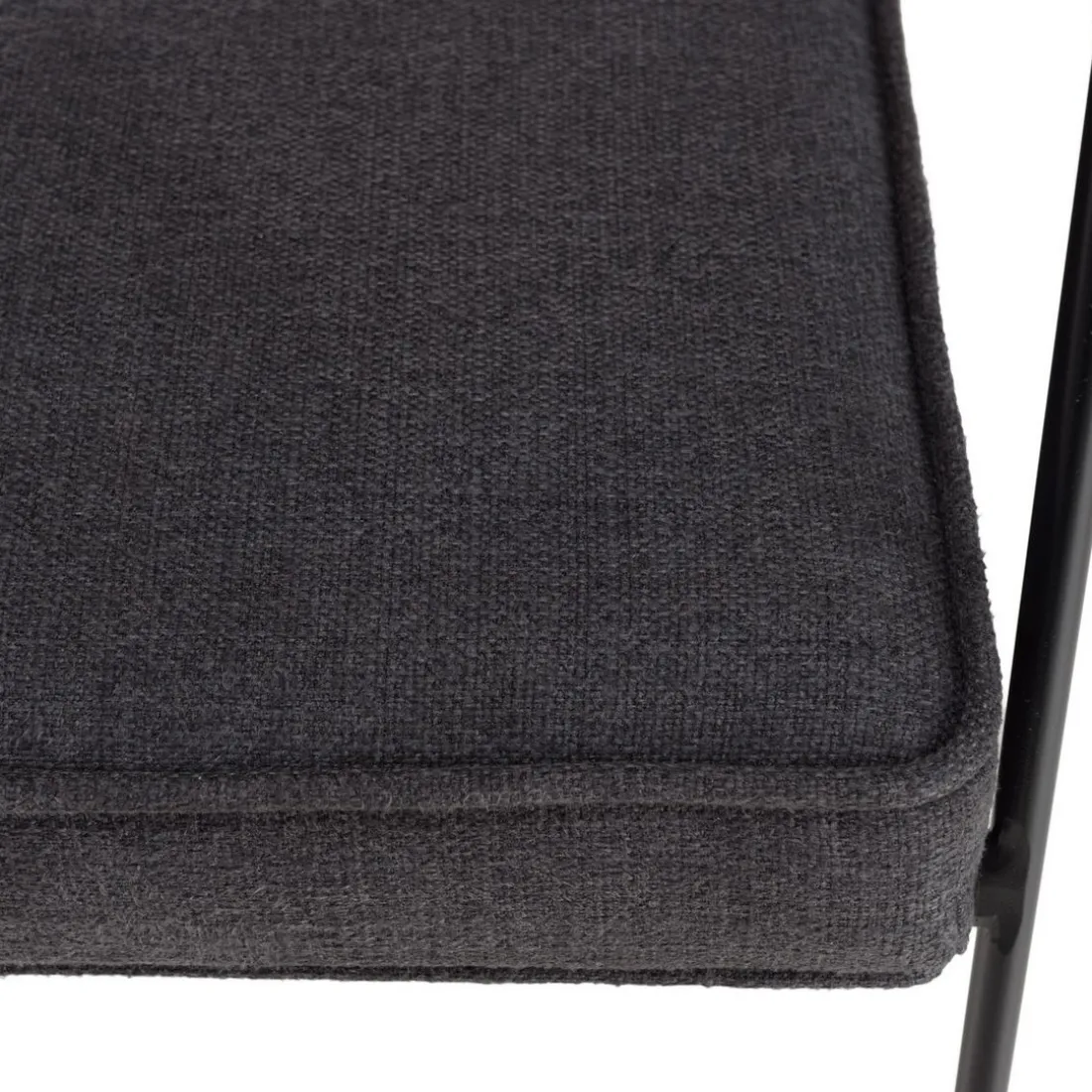 Fauteuil métal noir assise tissu gris foncé dossier rotin AGATHE