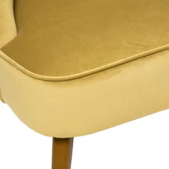 Fauteuil NAOVA Velours Pieds Bois Jaune Cumin