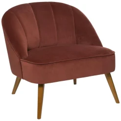 Fauteuil NAOVA Velours Pieds Bois Terracotta