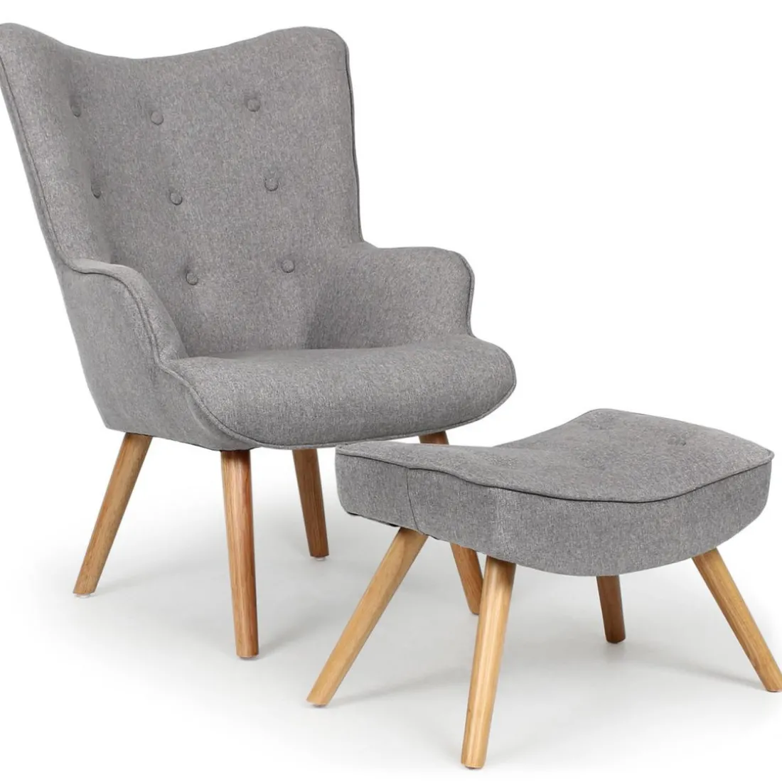 Fauteuil Scandinave + Pouf Tissu Gris CARQUIN