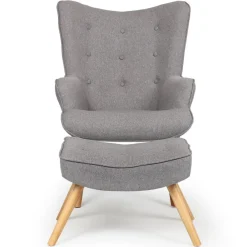 Fauteuil Scandinave + Pouf Tissu Gris CARQUIN