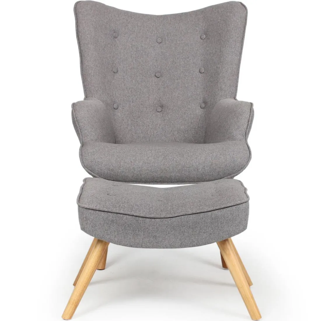 Fauteuil Scandinave + Pouf Tissu Gris CARQUIN