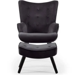 Fauteuil scandinave + pouf Velours Noir